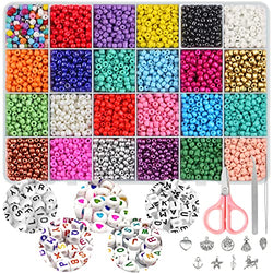 [2022 New Version] 7200+pcs 3mm 8/0 Glass Seed Beads and 600pcs Alphabet Letter Beads, DIY Handmade Art and Craft Set Bracelet Jewelry Making Kit, for Her Women Wife Girlfriend Kid