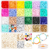 4880Pcs Flat Round Polymer Clay Beads Kit,6mm 19 Colors Clay Heishi Beads for Jewelry Making,DIY Jewelry Making Kit for Bracelets Necklace Earring with Pendant and Rings