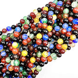 Qiwan Natural Round Loose Beads Jewelry Making DIY Bracelet Necklace Material 1 Strand 15 Inches (8mm, Colorful Agate Round Beads)