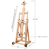 MEEDEN Versatile Studio H-Frame Easel - All Media Adjustable Beech Wood Studio Easel, Painting Floor Easel Stand, Movable and Tilting Flat Available, Holds Canvas Art up to 77"