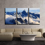 wall26 - 3 Piece Canvas Wall Art - Landscape of Mountain Cook Peak with Mist from Helicopter, New Zealand - Modern Home Decor Stretched and Framed Ready to Hang - 24"x36"x3 Panels