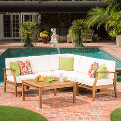 GDF Studio Capri Outdoor Patio Furniture Wood 6 Piece Chat Set with Water Resistant Cushions