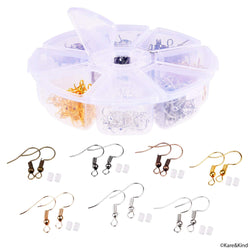 Fish Hook Design Earring Hooks - for DIY Jewelry Making - 210 Pieces, 7 Colors - White Silver, Gold, Silver, Bronze, Rhodamine Red, Champagne Gold, Gray - 250 Earring Backs Included (Soft Rubber)