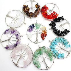 Pamir Tong Wholesale 2'' inch 9pcs Gemstone Chakra Crystal Tree of Life Pendant,Healing Stone