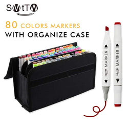 SMTTW 80 Colors Alcohol Markers, Brush & Chisel Double Tipped Sketch Marker for Kids, Artist, Alcohol Brush Art Marker Set with Case for Sketching, Drawing Markers for Adult Coloring Great Gift