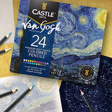 Castle Arts Themed 24 Colored Pencil Set in Tin Box, perfect ‘Van Gogh’ inspired colors. Featuring, smooth colored cores, superior blending & layering performance for great results