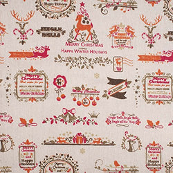 RayLineDo 100% Cotton Linen Printed Fabric Christmas Red Milu Deer Patchwork Tablecloth 150cm -