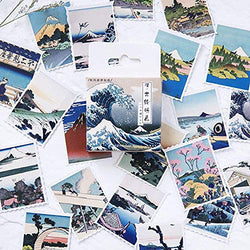 Small Postage Stamp Stickers, 46pcs Doraking Boxed DIY Decoration Stamp Stickers for Laptop, Planners, Scrapbook, Suitcase, Postcard, Gift Card, Envelopes(Ukiyoe, 46pcs/Box)