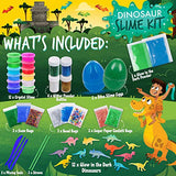 Dinosaur Slime Kit for Boys & Girls - 12 Colorful Premade Slime, 12 Glow in The Dark Dinosaur Toys, 2 Glow in The Dark Mixing Powder, 4 Glitter Powder, Ultimate DIY Crystal Slime Kit Gift for Boys