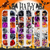 Halloween Nail Art Glitters, 3 Boxes 3D Holographic Halloween Confetti Glitter Skull Spider Pumpkin Bat Ghost Witch Halloween Nail Design DIY Nail Art Supply for Halloween Party