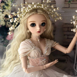MDSQ BJD Doll 1/3 SD Dolls 23 Inch Ball Jointed Doll with BJD Clothes Wigs Shoes Makeup,Pearl Headdress,DIY Toys 100% Handmade for Girl Birthday Gift