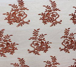 Mesh Lace Embroidery FREESIA Fabric 51" Inches Wide Sold By The Yard (CORAL)