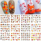 Fall Nail Stickers, Maple Leaf Nail Decals Water Transfer Nail Decals Autumn Maple Leaves Pumpkin Turkey Thanksgiving Nail Designs for Acrylic Nails Watermark Nail Art Decoration(12Sheets)