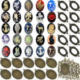50pc Jewelry Making Kit Metal Blank Frame and Unset Handmade Cabochon Cameo 25x18mm