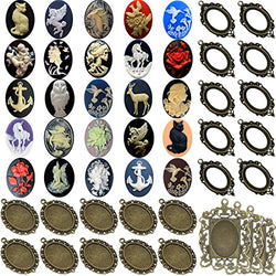 50pc Jewelry Making Kit Metal Blank Frame and Unset Handmade Cabochon Cameo 25x18mm