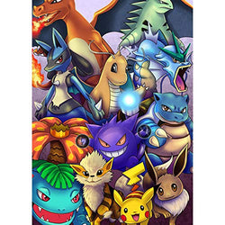 5D DIY Pikachu Family Diamond Painting by Number Kit, Full Drill Round Rhinestone Embroidery Cross Stitch Ornaments Arts Craft Canvas Wall Decor (11.8X15.75 Inch)
