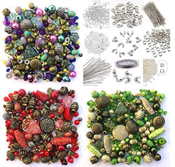 Approx X 1500 Jewelry Making Beads Mix Starter Kit for Beginners in Purple, Red & Green & Jewelry