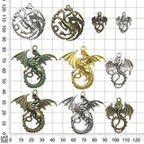 20 PCS Dragon Pendants Collection - Mixed Antique Silver Bronze Gold Green Patina Tarrasque