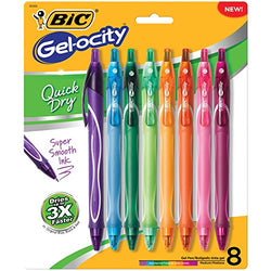 BIC Gel-ocity Quick Dry Retractable Gel Pen, Medium Point (0.7 mm), Assorted Colors, 8-Count