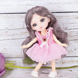 Beem Jun 6 Inch Mini Girl Bjd Dolls 16 cm Ball Joints Doll with Accessories Small Cute Pups Grey Eyes Adorable Clothing Dress Up Pink Princess Outfit Dolly Best Gift for 3 Years+(Pink)