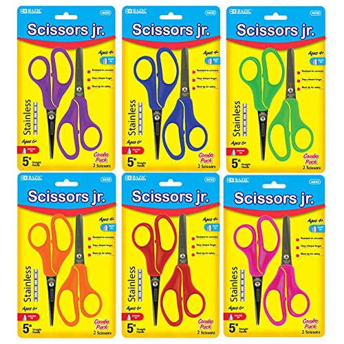 BAZIC 5" Blunt & Pointed Tip School Scissors (2/Pack), Box Pack of 24