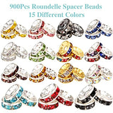 900Pcs 8mm 15colors Round Spacer Beads, Crystal Beads, Rhinestone Beads,Beads for Jewelry Making Necklaces, Bracelet Pendants