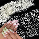 30pcs Flower Nail Art Stickers 3D Self-Adhesive Nail Art Supplies White Flower with Rhinestones Nail Art Decals Elegant Small Floral Petal Nail Design Charms for Women Girls Manicure Tips Decoration