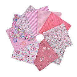 RayLineDo 10pcs 12 x 12 inches (30cmx30cm) Print Cotton Pink Series Fabric Bundle Squares Patchwork