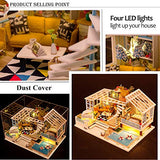TOYROOM DIY Dollhouse Miniature Kit Wooden Creative Room with Furniture Villa Pool Mini Doll House Building Kit Led Light Dust Cover Music Box 1:24 Scale House Kit for Adults Girls Birthday Gift Toy