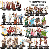 Townsfolk Mini Fantasy Bulk Figures Set- 64 Hand-Painted Miniatures (2X of 32 Unique Sculpts)- 1" Hex Nobility, Merchants, and More- Compatible w DND Dungeons Dragons, Pathfinder, RPG Tabletop Games