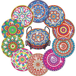 Diamond Painting Coasters Kit, 10 Pieces Mandala Diamond Art Coasters with Holder, DIY Diamond Painting Arts and Crafts for Adults