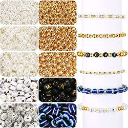 2000 Pcs Bracelet Making Kit, 900 Pcs Gold Ball Beads 400 Pcs Alphabet Letter Beads 500 Pcs White Pearls Bead 100 Pcs Evil Eye Beads 100 Pcs Silver Rondelle Spacer Bead for DIY Craft Jewelry Making