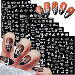 Halloween Nail Art Stickers, Holographic 3D Skull Witch Pumpkin Ghost Gross Eye Spider Nails Adhesive Sticker, Day of The Dead Luminous Nail Art Decals for Women Girls Manicure Holiday Decoration