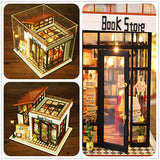 DIY Miniature Dollhouse Wooden Furniture Kit Book Shop DIY Mini House 1:24 Scale Room Assembly Doll House Building Kit Festival Birthday Gifts for Adults Girls with LED Light Dust Cover Music Movement