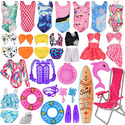 EuTengHao 36Pcs Girl Dolls Clothes Swimsuit Bikini for 11.5 inch Girl Dolls, Doll Bikini and Accessories with Diving Swimming Set Lifebuoys Beach Chair Skateboard Dolphins