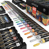 ARTEZA Gouache Paint, Set of 60 Colors/Tubes (12 ml/0.4 US fl oz) Opaque Paints, Ideal for Canvas