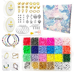 Tekhoho Clay Beads Jewellery Making DIY Kit, 6mm Flat Beads Round Polymer Clay Spacer Beads for Bracelet Necklace Earring Making DIY Handmade Kit for Kids Adults, with Jewelry Bag & Gift Box