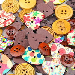 Pack of Over 95pcs Main Coffee Colors Various Shapes 2 Holes Wood Buttons(15-20mm) Package for