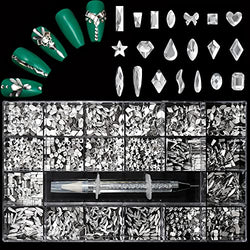Nail Art Rhinestones, Nail Gems and Rhinestones Kit with Wax Pencil 1000 Pcs Flatback Rhinestones for Nails Decorations, Crafts, Makeup, Face, Clothes, Shoes