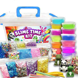 Slime Time Kit – Slime Making Kit for Kids with Multicolored Slimes, Fishbowl Beads, Slime Charms, Candy Paper, Fruit Slices and Tools, Slime in the Box, Squeeze Stress Relief Toy, Gifts for Kids