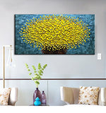 Desihum-Yellow Flowers Oil Painting Modern Floral Canvas Wall Art Hand Painted for Living Room Bedroom Dinning Room (20"x40")