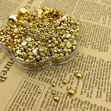 Amaney 2100pcs Gold Satin Luster ABS Imitation Pearls Half Round Pearls Assorted Mixed Sizes 3/4/5/6/8mm Flatback Pearl Beads DIY Material (Gold)