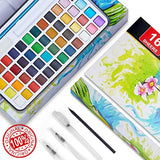 PANDAFLY Watercolor Paint Set, 48 Premium Colors in Gift Box with Bonus Watercolor Paper and Water Brushes, Perfect for Kids, Adults, Beginners, Artists Painting, Sketching, and Illustrating