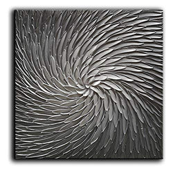 YaSheng Art - Abstract Art Oil Paintings on Canvas Silver Gray Gradient color Abstract Artwork Modern Home Decor Canvas Wall Art Ready to Hang for Living Room Bedroom 24x24 Inch