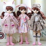 30 cm 3D Eye BJD Doll Princess Set , Lovely 1/6 Dolls 12 Inch ,21 Movable Ball Jointed Doll Toys with Full Set Clothes Shoes Hat,Best Gift for Girls ,Navy Uniform Dress Doll Suit (Winter Pink Dress)