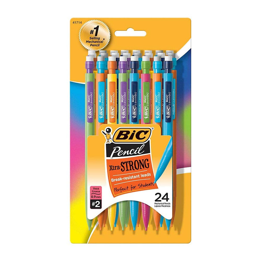 BIC Xtra-Strong Mechanical Pencil, Colorful Barrel, Thick Point (0.9mm), 24-Count (MPLWP241)