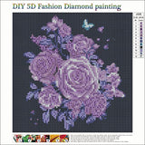 MXJSUA Diamond Painting Kits for Adults, Round Full Drill Diamond Painting Kits 5D DIY Diamond Painting by Number Kits Diamond Art Kits for Home Wall Decor Purple Flash Rose 12x12 Inch