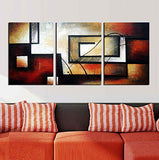 ARTLAND Modern 100% Hand Painted Abstract Oil Painting on Canvas"The Maze Of Memory" 3-Piece Gallery-Wrapped Framed Wall Art Ready to Hang for Living Room for Wall Decor Home Decoration 36x72inches