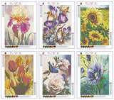 SIIYIX 6 Sets 5d Diamond Painting by Numbers Diamond Art Dotz Flower Kits Full Drill for Adult Kids Housewarming Gifts Floral Birds for Home Wall Decor, 12×16 INCH (A Pack of 6 Sets)