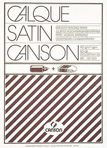 Canson Satin A4 90 GSM Short Side Glued Pad Translucent Tracing Paper (Pack of 50 Sheets)